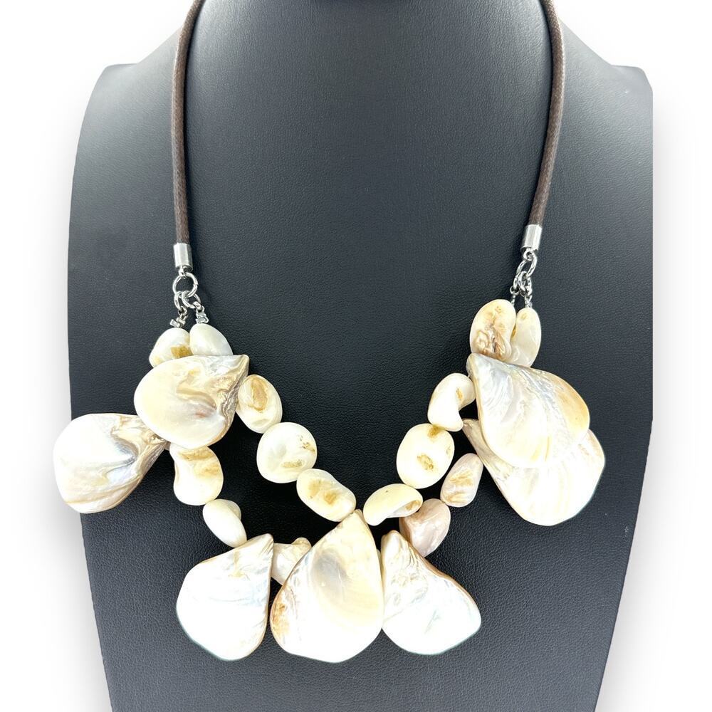 Bonita Mother of Pearl Sea Shells Layer Cord Necklace 16-18.5 Chunky Shells